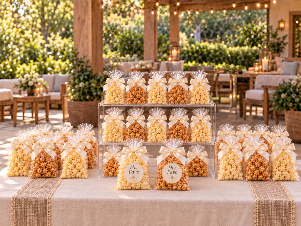 His Fave and Her Fave popcorn favor display