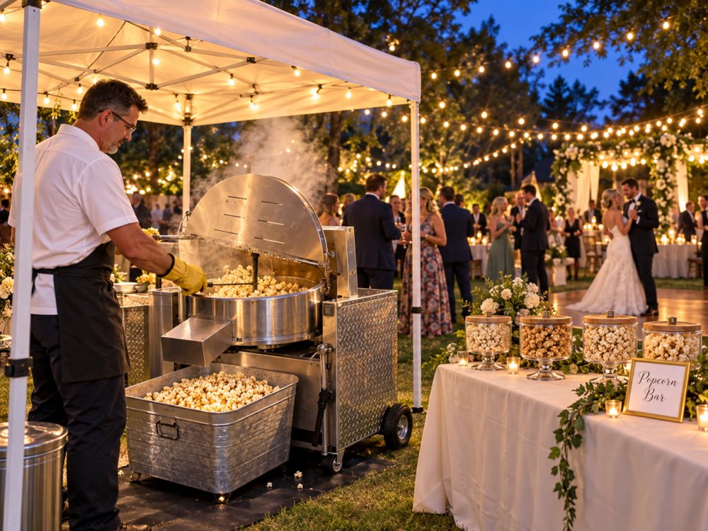 Outdoor live popping at a wedding